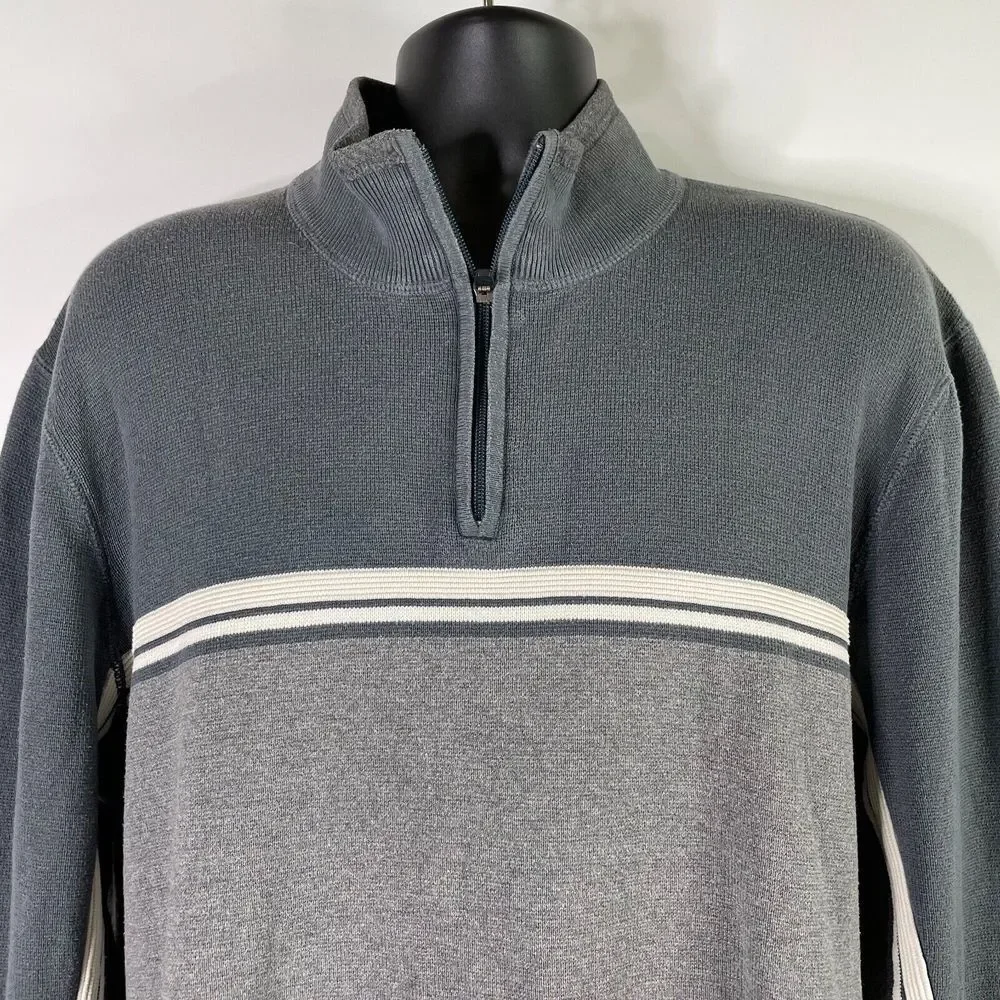 Eddie Bauer Men Pullover XL Tall Gray Thick Knit Heavyweight Faux Collar 1/4 Zip